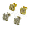 Oro Laminado Stud Earring, Gold Filled Style with White Cubic Zirconia, Polished, Golden Finish, 02.344.0049