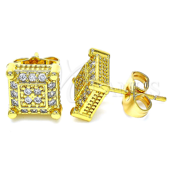 Oro Laminado Stud Earring, Gold Filled Style with White Micro Pave, Polished, Golden Finish, 02.344.0050