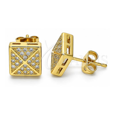 Oro Laminado Stud Earring, Gold Filled Style with White Cubic Zirconia, Polished, Golden Finish, 02.342.0020