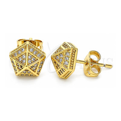 Oro Laminado Stud Earring, Gold Filled Style with White Micro Pave, Polished, Golden Finish, 02.342.0021
