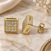 Oro Laminado Stud Earring, Gold Filled Style with White Cubic Zirconia, Polished, Golden Finish, 02.342.0028