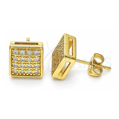 Oro Laminado Stud Earring, Gold Filled Style with White Cubic Zirconia, Polished, Golden Finish, 02.342.0028