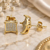 Oro Laminado Stud Earring, Gold Filled Style with White Micro Pave, Polished, Golden Finish, 02.342.0032