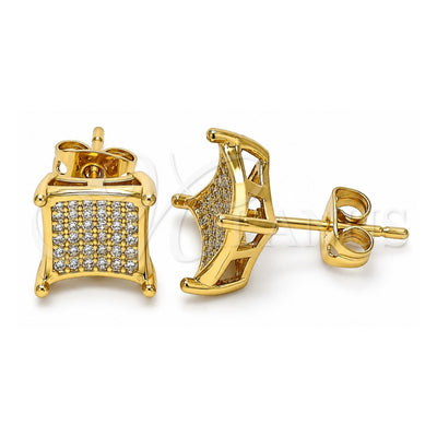 Oro Laminado Stud Earring, Gold Filled Style with White Micro Pave, Polished, Golden Finish, 02.342.0032