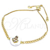 Oro Laminado Adjustable Bolo Bracelet, Gold Filled Style Anchor Design, with Multicolor Cubic Zirconia, Polished, Golden Finish, 03.63.2103.11 (01 MM Thickness, 11 Inches Length)
