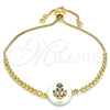 Oro Laminado Adjustable Bolo Bracelet, Gold Filled Style Anchor Design, with Multicolor Cubic Zirconia, Polished, Golden Finish, 03.63.2103.11 (01 MM Thickness, 11 Inches Length)