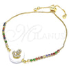 Oro Laminado Adjustable Bolo Bracelet, Gold Filled Style Anchor Design, with White and Multicolor Cubic Zirconia, Polished, Golden Finish, 03.63.2104.11 (01 MM Thickness, 11 Inches Length)