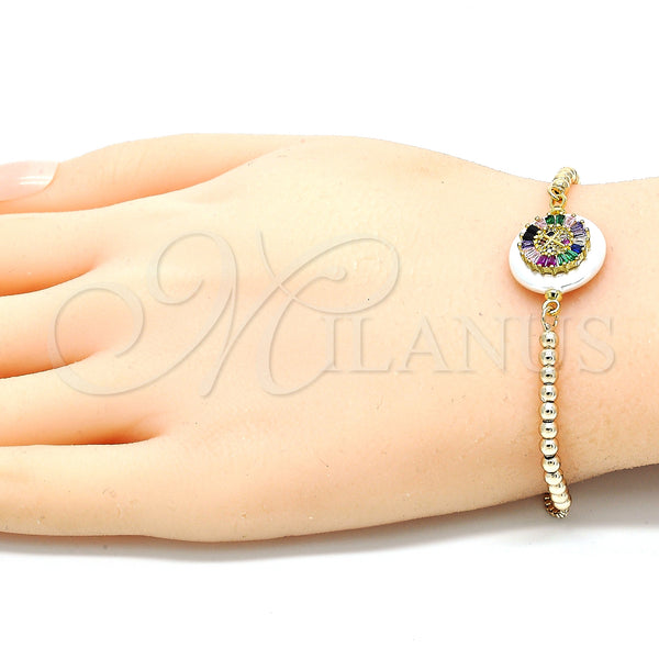 Gold Filled Bracelet — Adjustable Bolo Bracelet Cross Design with Green and — alternate product view — SKU 130119 | Oro Laminado brazalete — Adjustable Bolo Bracelet cruz diseño with Green and — SKU 130119