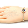 Oro Laminado Adjustable Bolo Bracelet, Gold Filled Style Cross Design, with Green and Multicolor Cubic Zirconia, Polished, Golden Finish, 03.63.2105.1.10 (01 MM Thickness, 10 Inches Length)