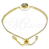 Oro Laminado Adjustable Bolo Bracelet, Gold Filled Style Cross Design, with Green and Multicolor Cubic Zirconia, Polished, Golden Finish, 03.63.2105.1.10 (01 MM Thickness, 10 Inches Length)