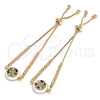 Oro Laminado Adjustable Bolo Bracelet, Gold Filled Style Cross Design, with Green and Multicolor Cubic Zirconia, Polished, Golden Finish, 03.63.2105.1.10 (01 MM Thickness, 10 Inches Length)