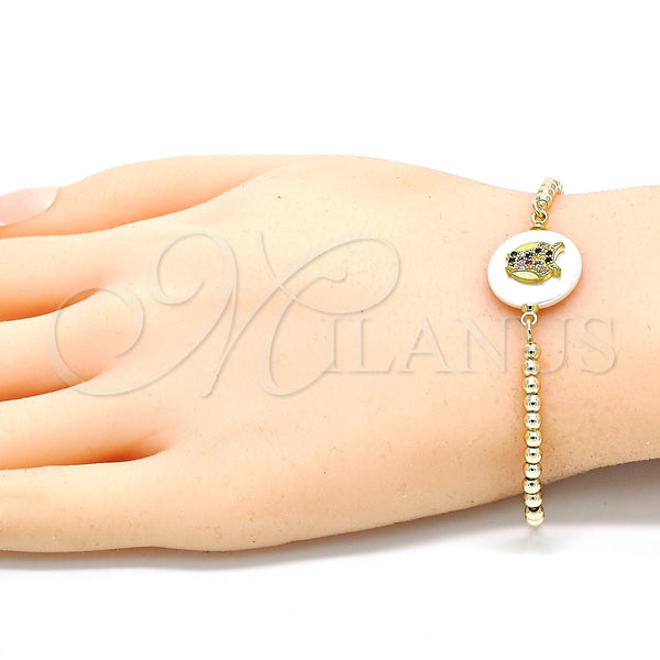 Gold Filled Bracelet — Adjustable Bolo Bracelet Owl Design with Multicolor Cubic — alternate product view — SKU 130122 | Oro Laminado brazalete — Adjustable Bolo Bracelet Owl diseño with Multicolor Cubic — SKU 130122