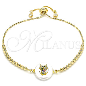 Gold Filled Bracelet — Adjustable Bolo Bracelet Owl Design with Multicolor Cubic — main product view — SKU 130122 | Oro Laminado brazalete — Adjustable Bolo Bracelet Owl diseño with Multicolor Cubic — SKU 130122