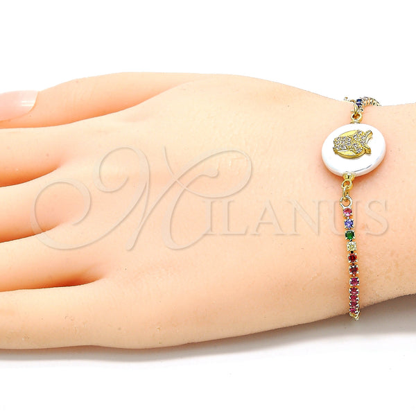Gold Filled Bracelet — Adjustable Bolo Bracelet Owl Design with White and — alternate product view — SKU 130123 | Oro Laminado brazalete — Adjustable Bolo Bracelet Owl diseño with blanco and — SKU 130123