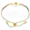 Oro Laminado Adjustable Bolo Bracelet, Gold Filled Style Owl Design, with White and Multicolor Cubic Zirconia, Polished, Golden Finish, 03.63.2108.10 (01 MM Thickness, 10 Inches Length)