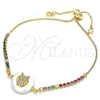 Oro Laminado Adjustable Bolo Bracelet, Gold Filled Style Owl Design, with White and Multicolor Cubic Zirconia, Polished, Golden Finish, 03.63.2108.10 (01 MM Thickness, 10 Inches Length)