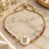 Oro Laminado Adjustable Bolo Bracelet, Gold Filled Style Owl Design, with White and Multicolor Cubic Zirconia, Polished, Golden Finish, 03.63.2108.10 (01 MM Thickness, 10 Inches Length)