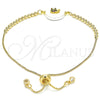 Oro Laminado Adjustable Bolo Bracelet, Gold Filled Style Elephant Design, with White Cubic Zirconia, Polished, Golden Finish, 03.63.2109.10 (01 MM Thickness, 10 Inches Length)