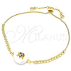 Oro Laminado Adjustable Bolo Bracelet, Gold Filled Style Elephant Design, with White Cubic Zirconia, Polished, Golden Finish, 03.63.2109.10 (01 MM Thickness, 10 Inches Length)