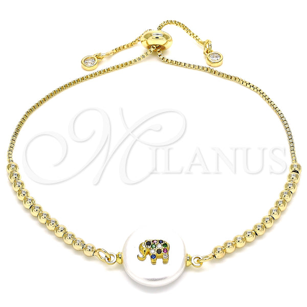 Gold Filled Bracelet — Adjustable Bolo Bracelet Elephant Design with White Cubic — main product view — SKU 130124 | Oro Laminado brazalete — Adjustable Bolo Bracelet Elephant diseño with blanco Cubic — SKU 130124