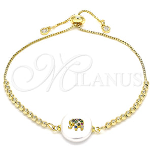 Gold Filled Bracelet — Adjustable Bolo Bracelet Elephant Design with White Cubic — main product view — SKU 130124 | Oro Laminado brazalete — Adjustable Bolo Bracelet Elephant diseño with blanco Cubic — SKU 130124