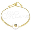 Oro Laminado Adjustable Bolo Bracelet, Gold Filled Style Elephant Design, with White Cubic Zirconia, Polished, Golden Finish, 03.63.2109.10 (01 MM Thickness, 10 Inches Length)