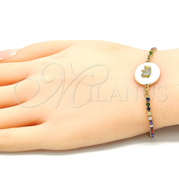 Gold Filled Bracelet — Adjustable Bolo Bracelet Elephant Design with White and — alternate product view — SKU 130125 | Oro Laminado brazalete — Adjustable Bolo Bracelet Elephant diseño with blanco and — SKU 130125