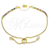 Oro Laminado Adjustable Bolo Bracelet, Gold Filled Style Elephant Design, with White and Multicolor Cubic Zirconia, Polished, Golden Finish, 03.63.2110.10 (01 MM Thickness, 10 Inches Length)