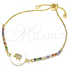 Oro Laminado Adjustable Bolo Bracelet, Gold Filled Style Elephant Design, with White and Multicolor Cubic Zirconia, Polished, Golden Finish, 03.63.2110.10 (01 MM Thickness, 10 Inches Length)