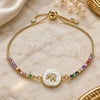 Oro Laminado Adjustable Bolo Bracelet, Gold Filled Style Elephant Design, with White and Multicolor Cubic Zirconia, Polished, Golden Finish, 03.63.2110.10 (01 MM Thickness, 10 Inches Length)