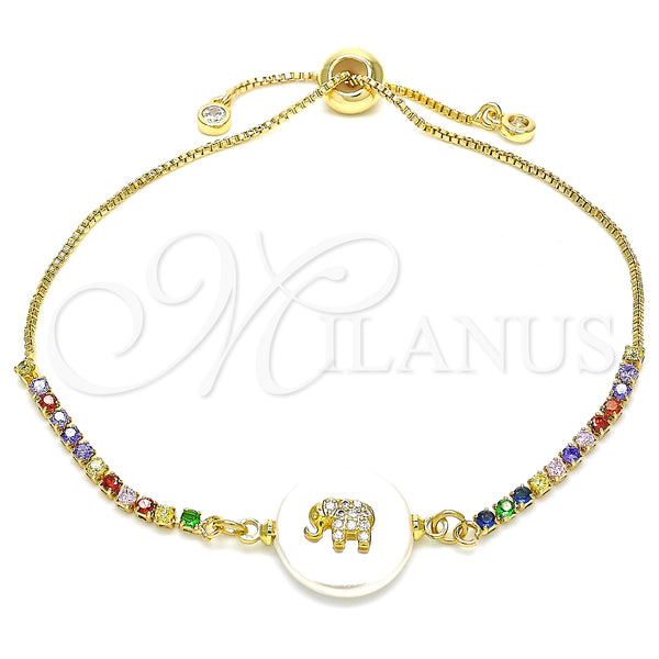 Gold Filled Bracelet — Adjustable Bolo Bracelet Elephant Design with White and — main product view — SKU 130125 | Oro Laminado brazalete — Adjustable Bolo Bracelet Elephant diseño with blanco and — SKU 130125