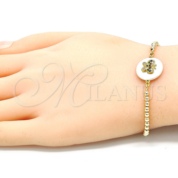Gold Filled Bracelet — Adjustable Bolo Bracelet Butterfly Design with Multicolor Cubic — alternate product view — SKU 130126 | Oro Laminado brazalete — Adjustable Bolo Bracelet Butterfly diseño with Multicolor Cubic — SKU 130126