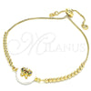 Oro Laminado Adjustable Bolo Bracelet, Gold Filled Style Butterfly Design, with Multicolor Cubic Zirconia, Polished, Golden Finish, 03.63.2111.10 (01 MM Thickness, 10 Inches Length)