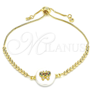 Gold Filled Bracelet — Adjustable Bolo Bracelet Butterfly Design with Multicolor Cubic — main product view — SKU 130126 | Oro Laminado brazalete — Adjustable Bolo Bracelet Butterfly diseño with Multicolor Cubic — SKU 130126