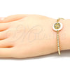 Oro Laminado Adjustable Bolo Bracelet, Gold Filled Style Virgen Maria Design, with Multicolor Cubic Zirconia, Polished, Golden Finish, 03.63.2113.10 (01 MM Thickness, 10 Inches Length)