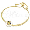 Oro Laminado Adjustable Bolo Bracelet, Gold Filled Style Virgen Maria Design, with Multicolor Cubic Zirconia, Polished, Golden Finish, 03.63.2113.10 (01 MM Thickness, 10 Inches Length)