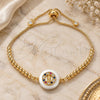 Oro Laminado Adjustable Bolo Bracelet, Gold Filled Style Virgen Maria Design, with Multicolor Cubic Zirconia, Polished, Golden Finish, 03.63.2113.10 (01 MM Thickness, 10 Inches Length)