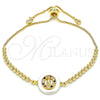 Oro Laminado Adjustable Bolo Bracelet, Gold Filled Style Virgen Maria Design, with Multicolor Cubic Zirconia, Polished, Golden Finish, 03.63.2113.10 (01 MM Thickness, 10 Inches Length)