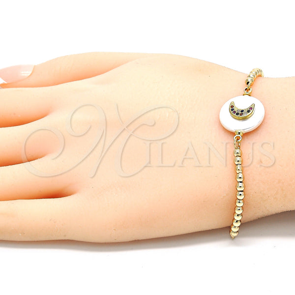 Gold Filled Bracelet — Adjustable Bolo Bracelet Moon Design with Multicolor Cubic — alternate product view — SKU 130136 | Oro Laminado brazalete — Adjustable Bolo Bracelet Moon diseño with Multicolor Cubic — SKU 130136
