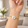 Oro Laminado Adjustable Bolo Bracelet, Gold Filled Style Moon Design, with Multicolor Cubic Zirconia, Polished, Golden Finish, 03.63.2119.10 (01 MM Thickness, 10 Inches Length)