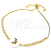 Oro Laminado Adjustable Bolo Bracelet, Gold Filled Style Moon Design, with Multicolor Cubic Zirconia, Polished, Golden Finish, 03.63.2119.10 (01 MM Thickness, 10 Inches Length)