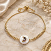 Oro Laminado Adjustable Bolo Bracelet, Gold Filled Style Moon Design, with Multicolor Cubic Zirconia, Polished, Golden Finish, 03.63.2119.10 (01 MM Thickness, 10 Inches Length)