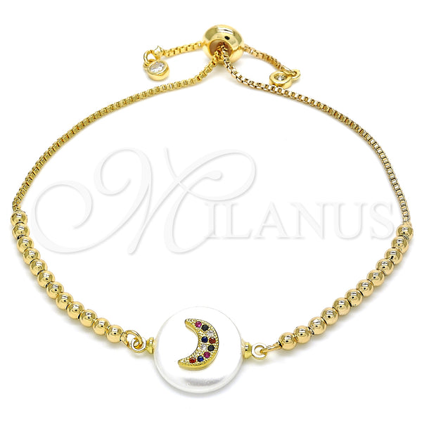 Gold Filled Bracelet — Adjustable Bolo Bracelet Moon Design with Multicolor Cubic — main product view — SKU 130136 | Oro Laminado brazalete — Adjustable Bolo Bracelet Moon diseño with Multicolor Cubic — SKU 130136