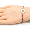 Oro Laminado Adjustable Bolo Bracelet, Gold Filled Style Moon Design, with White and Multicolor Cubic Zirconia, Polished, Golden Finish, 03.63.2120.10 (01 MM Thickness, 10 Inches Length)