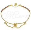 Oro Laminado Adjustable Bolo Bracelet, Gold Filled Style Moon Design, with White and Multicolor Cubic Zirconia, Polished, Golden Finish, 03.63.2120.10 (01 MM Thickness, 10 Inches Length)