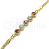 Oro Laminado Fancy Bracelet, Gold Filled Style with Garnet and White Cubic Zirconia, Polished, Golden Finish, 03.63.2124.07 (04 MM Thickness, 7 Inches Length)