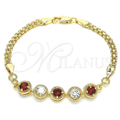 Oro Laminado Fancy Bracelet, Gold Filled Style with Garnet and White Cubic Zirconia, Polished, Golden Finish for wholesale, main product view