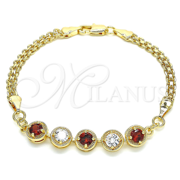 Gold Filled Bracelet — Fancy Bracelet with Garnet and White Cubic Zirconia — main product view — SKU 130142 | Oro Laminado brazalete — elegante Bracelet with Garnet and blanco Cubic Zirconia — SKU 130142