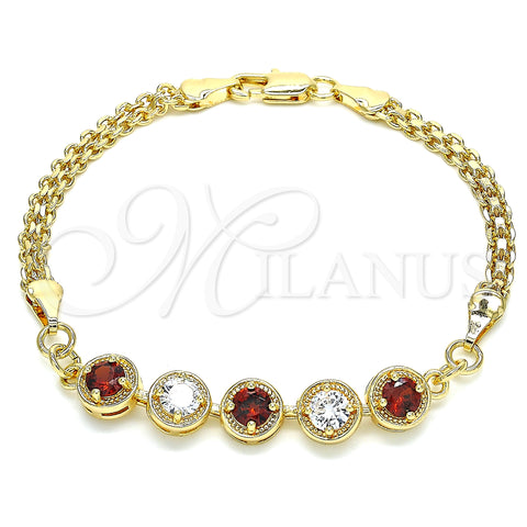 Oro Laminado Fancy Bracelet, Gold Filled Style with Garnet and White Cubic Zirconia, Polished, Golden Finish, 03.63.2124.07 (04 MM Thickness, 7 Inches Length)