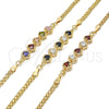 Oro Laminado Fancy Bracelet, Gold Filled Style with Garnet and White Cubic Zirconia, Polished, Golden Finish, 03.63.2124.07 (04 MM Thickness, 7 Inches Length)